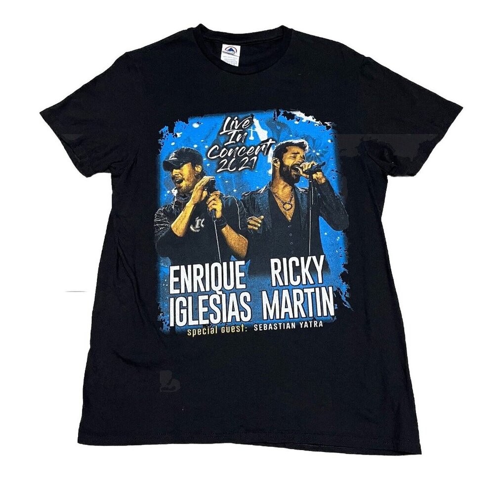 Enrique Iglesias Ricky Martin Black 2021 Concert Tour Double Sided Shirt Medium